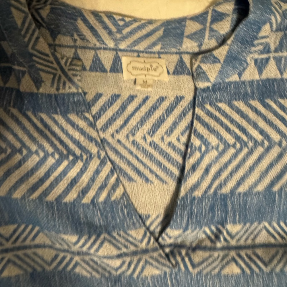 Mud Pie Blue and White Patterned Top